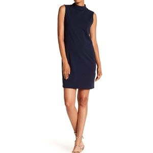 SHARAGANO SLEEVELESS Mock Neck Mini Dress Navy 4